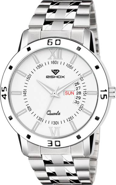 Rishox Classy look premium quality wrist Watch Men White Day & Date Stainless Steel Classy look premium quality wrist Analog Watch  - For Men