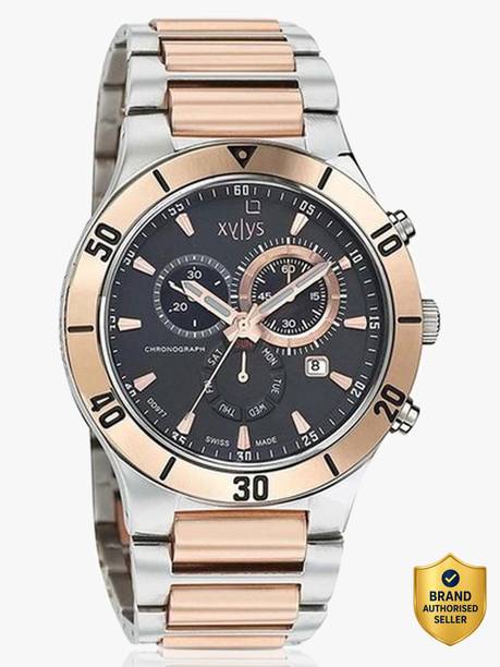 Xylys SwiSS Chronograph Black Dial Silver & Rose Gold SS Strap Analog Watch - For Men NS9295KM02,NT9295KM02,NU9295KM02