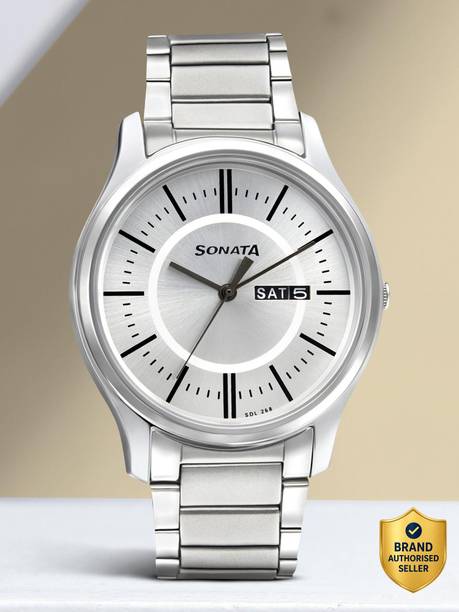 Sonata ESSentials Silver Dial Silver SS Strap Analog Watch - For Men NT77082SM02W,NU77082SM02W