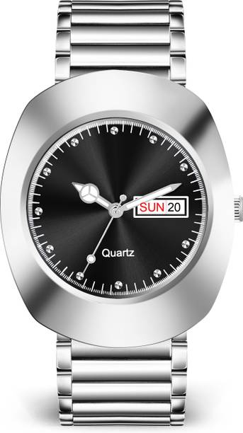 Leril RAADOO DD STEEL FULL SILVER . BLK DL Men Boys Analog Wrist Watch Black Dial Silver Metal Bracelet Stylish Daily Wear Analog Watch  - For Men