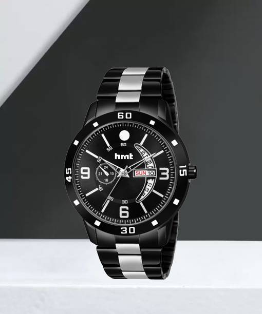hmt QUARTZ Premium Blue Chain Water Resistant & Scratch Resistant Watch For Gents Analog Watch - For Men Classic Day & Date Functioning Black Dial Qua