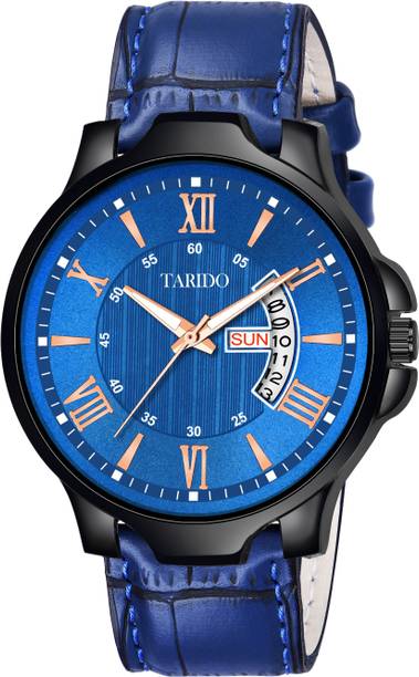 Tarido day date watch New Generation Blue Dial Blue leather strap Day & Date working Wrist Analog Watch  - For Men