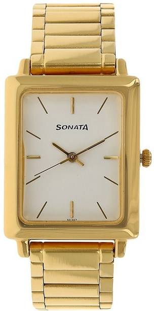 Sonata White Dial Gold Stainless Steel Strap Analog Watch - For Men NS6265NM01,6265NM01,NU6265NM01,NU7078YM01