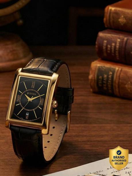 Titan Regalia Allure Quartz Date and Black Dial Black Leather Strap Analog Watch - For Men 10046YL01