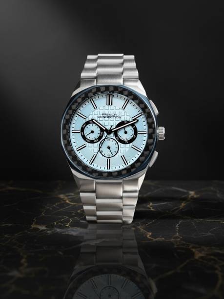 French Connection Vystro VYSTRO Blue Sunrat Textured Dial | Men's Silver Multifunction Watch Analog Watch  - For Men