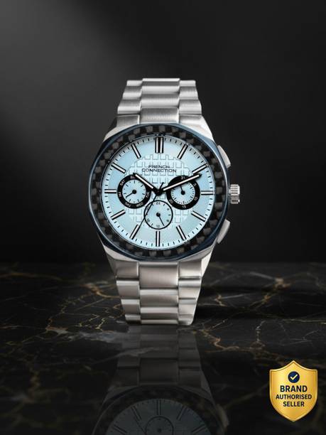 French Connection Vystro VYSTRO Blue Sunrat Textured Dial | Men's Silver Multifunction Watch Analog Watch  - For Men