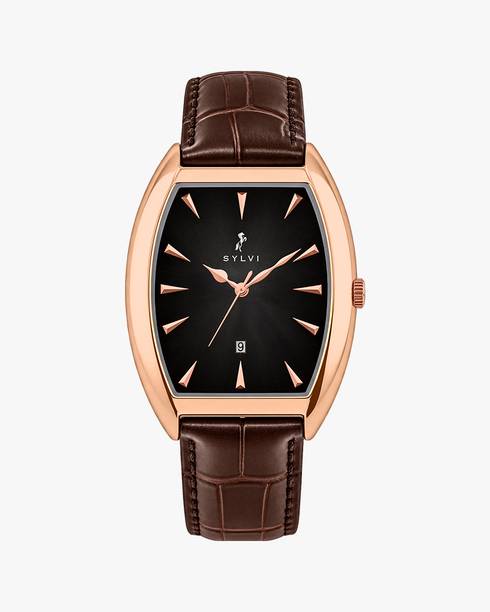 Sylvi Sylvi Monarch Black Rose Gold Leather Men's Analog Watch | Quartz | 3 ATM Analog Watch  - For Men