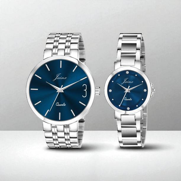 Blue Dial Steel Chain Gift Set Analog Watch  - For Couple JC9404