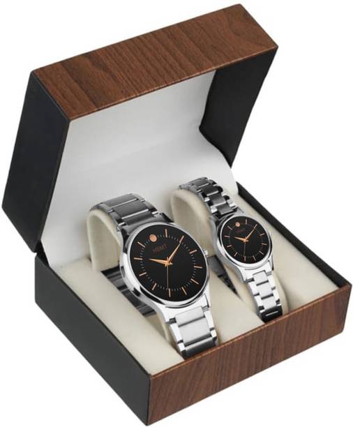 SILVER COUPLE Analog Watch  - For Couple SLV-03-23 SILVER ANALOGUE BLACK DAIL WATCH FOR COUPLE
