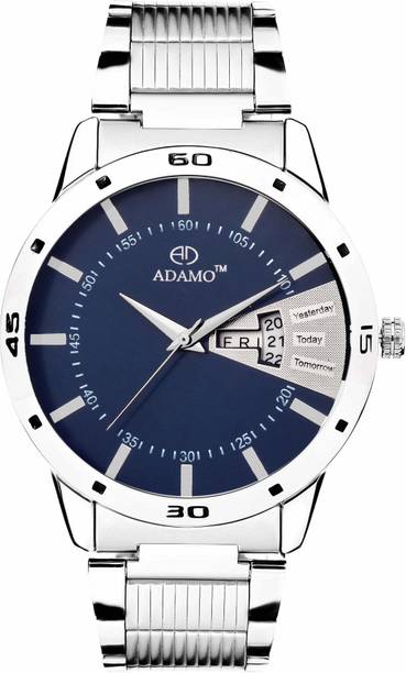 ADAMO Designer wristwatch / watchs DAY AND DATE FUNCTIONING Blue Dial Round Shaped with Metal Chain Premium watch for Men and Boys Analog Watch - For Men