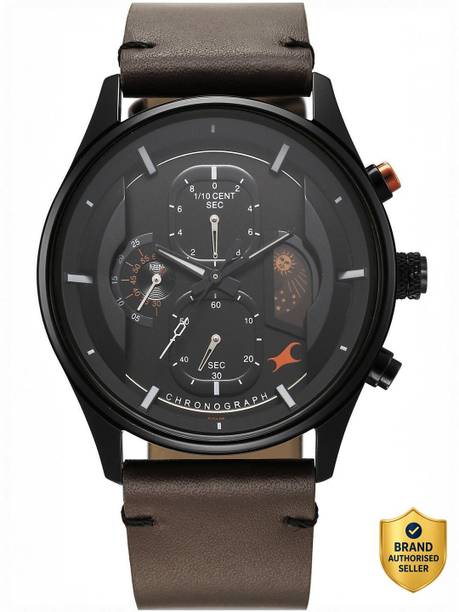 Fastrack Opulence Chronograph Black Dial Brown LeatherStrap Analog Watch - For Men NT3315KL03,NU3315KL03