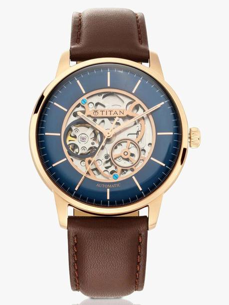 Titan Automatic Blue Dial Brown Leather Strap Analog Watch - For Men NT8976SM01W,NN8976SM01W,NU8976SM01W