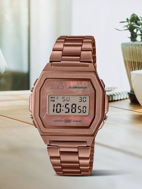 Vintage Rose Gold Dial Stainless Steel Band Digital Watch - For Men & Women D197 (A1000RG-5EF)