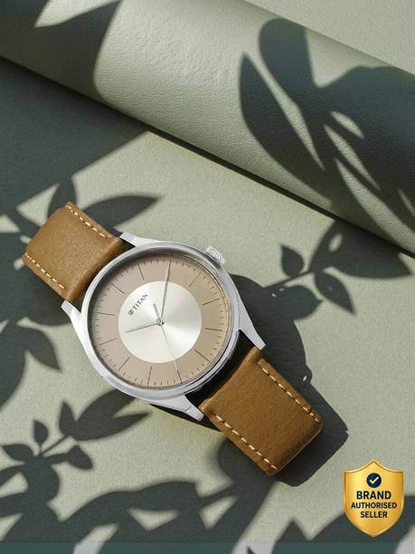 Titan Workwear Silver & Peach Dial Brown LeatherStrap Analog Watch - For Men NP1802SL09