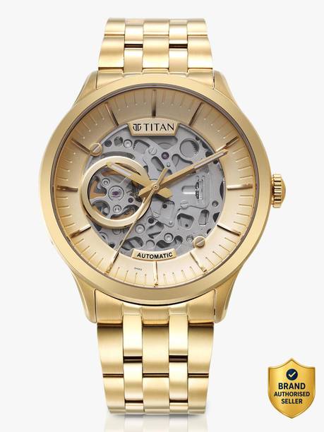 Titan Metal Mechanicals Automatic Gold Dial Gold Titanium Strap Analog Watch - For Men 90195SL02,NU90140YM01
