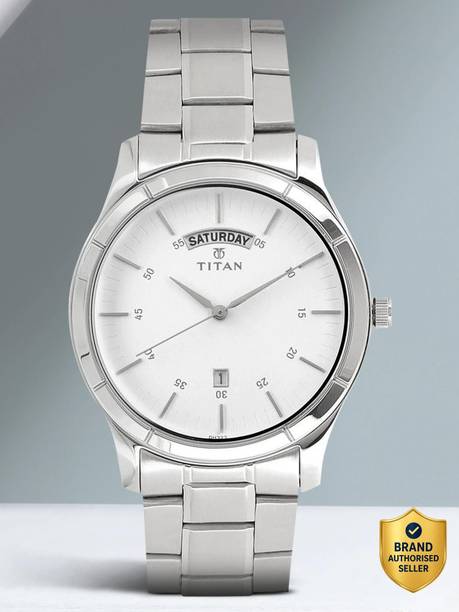Titan Workwear with Day & Date White Dial Silver SS Strap Analog Watch - For Men TH1791445,NT1767SM01,NU1767SM01