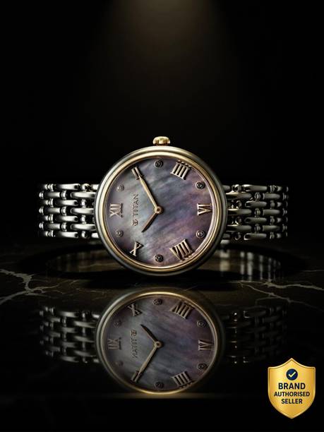 Titan Aura Multicolour MOP Dial Grey Stainless Steel Strap Analog Watch - For Women NT95243KM01