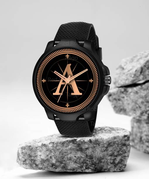 Red Robin ALPHA-A-3K-BLK-SFR Fancy Design Stylish ALPHABET A Dial Black Leather Strap Men Wrist Watch Analog Watch  - For Boys