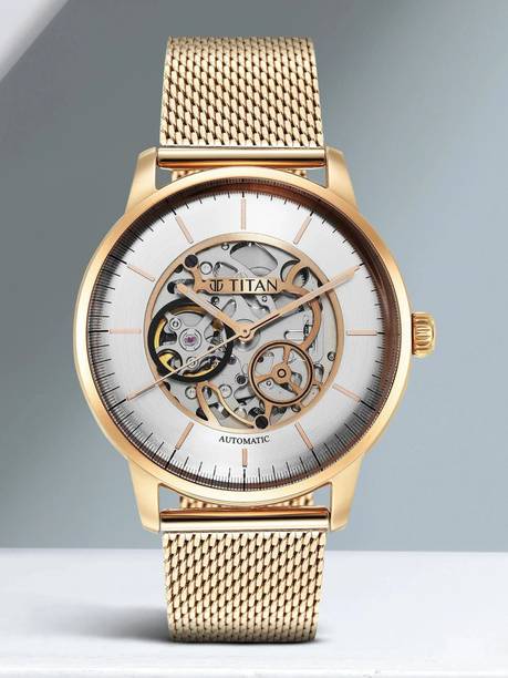 Titan Mechanical Automatic Silver Dial Rose Gold SS Strap Analog Watch - For Men NT90110WM01,FV60052WM02W,90110WM01,NU90110WM02