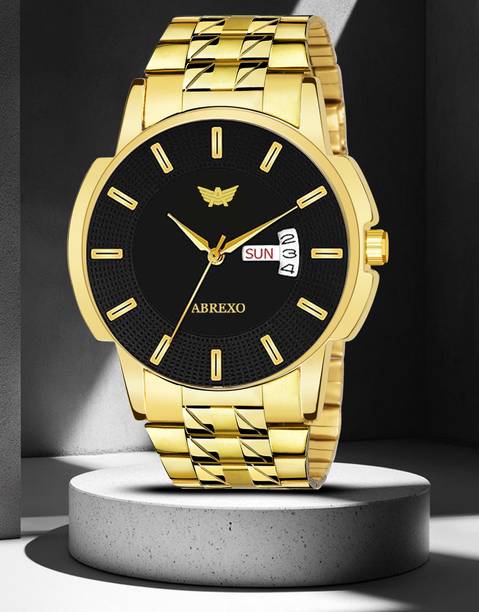 ABREXO Abx1336-Black Gold New Latest Day & Date Black Dial THMT Gold Quartz Watch For Boys Analog Watch  - For Men