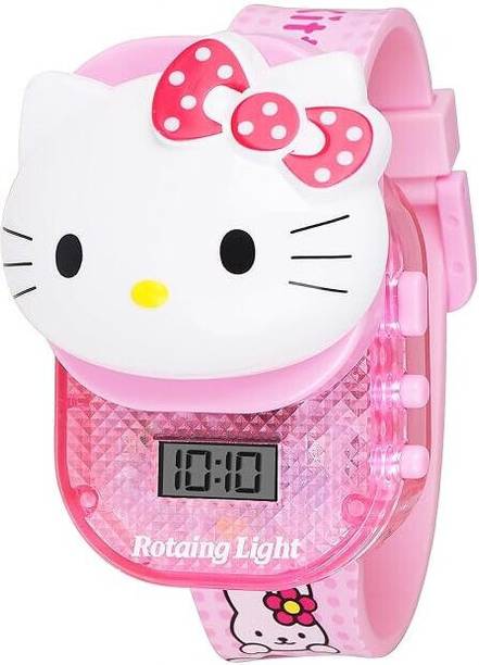 Elhify Kids Premium Edition 3D Face Spiderman/Hello Kitty Digital Watch Kids Pink Printed Dial Pink Glow in Dark Strap Digital Watch  - For Girls