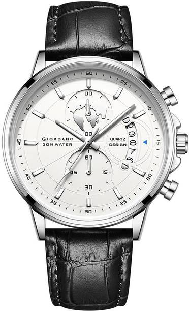 Silver Dial, Date Display and Leather Strap Analog Watch - For Men GZ-50165-01