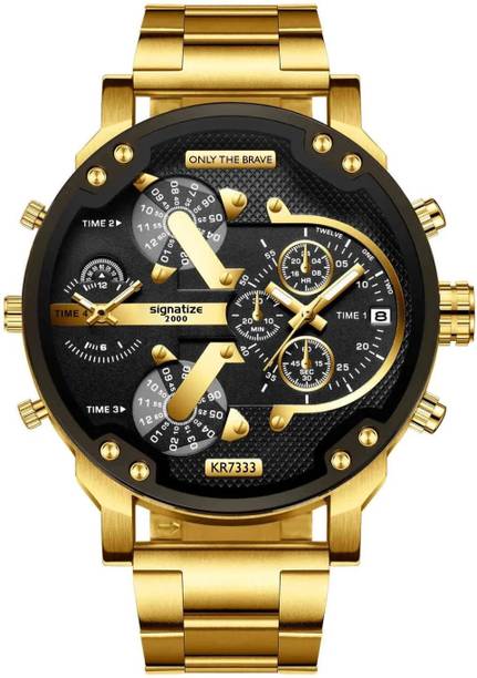 Wrist Watches, Large Dial Gold Steel Strap Quartz Watch,Analog Dial Men's Watch Analog Watch - For Men SZ-9085