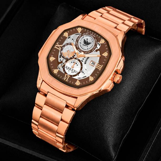 GODFATHER Square Chrono Look Brown Dial Date Working Stainless Strap For Boys Analog Watch  - For Men Abx8312 Brown Rosegold Bracelet