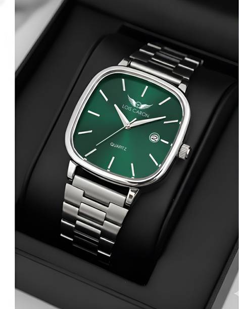 LOIS CARON LCS-8392 Square Unisex Date Display Analog Watch with Green Dial Stainless Steel Analog Watch  - For Men & Women
