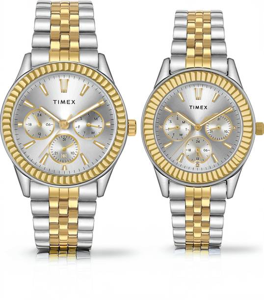 TIMEX Multifunction Sliver Dial Gift Set Analog Watch  - For Couple