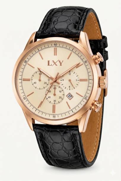 LXY Analog Watch  - For Men Men's Luxury Chronograph Watch – Gold Case, White Dial, Black Leather Strap