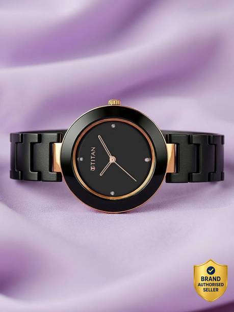 Titan Purple Ceramics Black Dial Black Ceramic Strap Analog Watch - For Women NT95189KC02,NU95189KC02