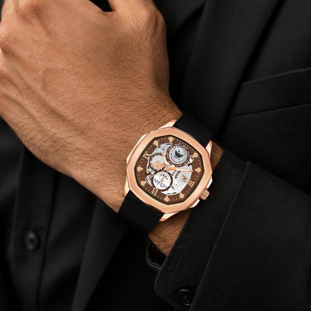 GODFATHER Series I Rosegold I Brown Dial I Date Working I Black Silicane Strap Analog Watch  - For Men Abx830010 RGD BRN BK