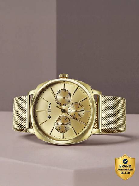 Titan ClaSSique Suave Multifunction Champagne Dial Gold SS Strap Analog Watch - For Men NT90189YM02,NU90189YM02