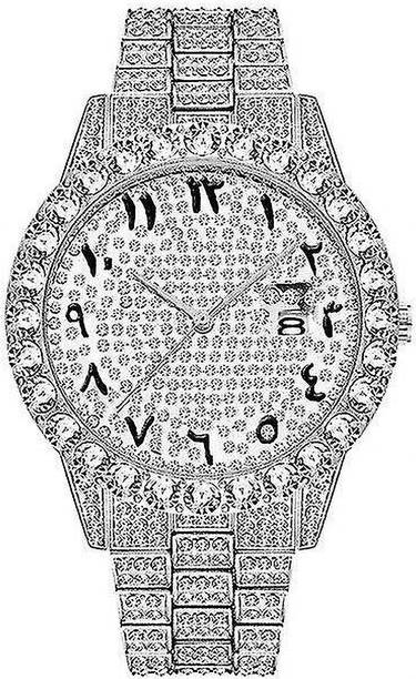 Iced Bling Out Octagon Bezel Numerals Analog Watch - For Men Luxe Golden Auto Calendar With CZ Arabic Numbers