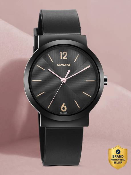 Sonata EStainless Steelentials Black Dial Black Polyurethane Strap Analog Watch - For Women NS8182SL01,NB1314YM03,8182SL01,NU8182SL01,NU87044NP01