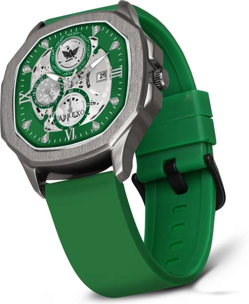 GODFATHER Series I Gun Metal I Green Dial IDate WorkingI Green Silicane Strap Analog Watch  - For Men Abx8300 GUN AL GRN