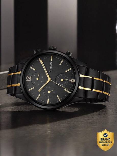 Titan ClaSSique Multifunction Black Dial Black & Gold SS Strap Analog Watch  - For Men NT17752481KM01,26003PP05,NU17752481KM01,NU1805KM03