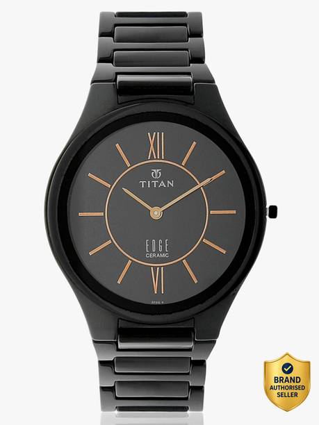 Titan Edge Ceramic Black Dial Black Ceramic Strap Analog Watch - For Men 10011KM02,NT1696NC01