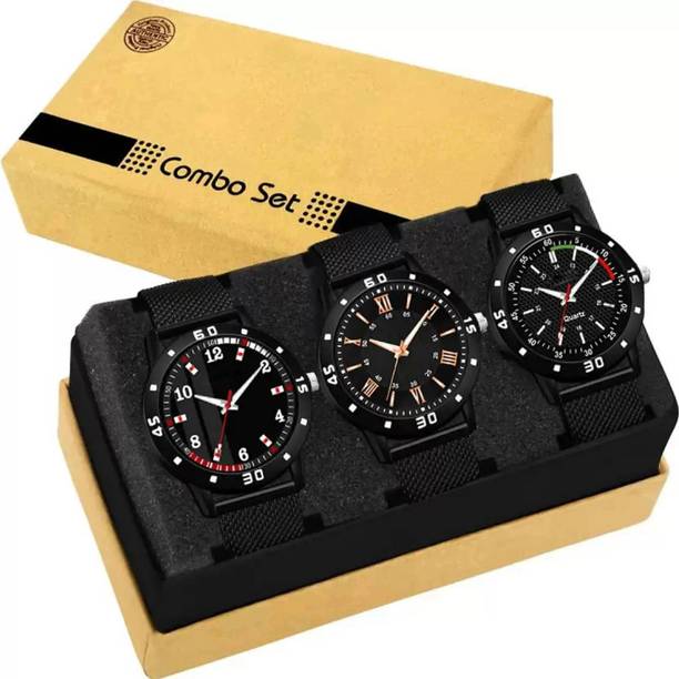 watches | combo watch | Trending | Black Mesh Strap | Premium Dial | Boy Series Analog Watch  - For Men Combo Pack of 3 Chronograph Designed