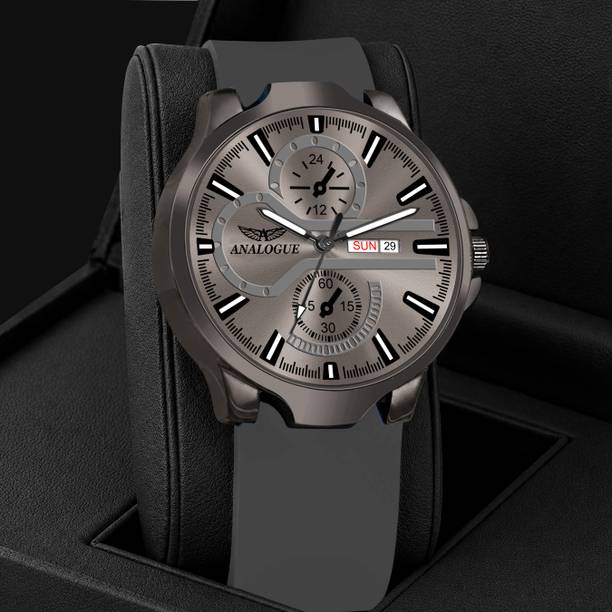 ANALOGUE GUN METAL Series | 3D Glass | Smart Strap | Working Day & Date | Bold Sport Dial GUN METAL Series | 3D Glass | Smart Strap | Working Day & Date | Bold Sport Dial Analog Watch  - For Men