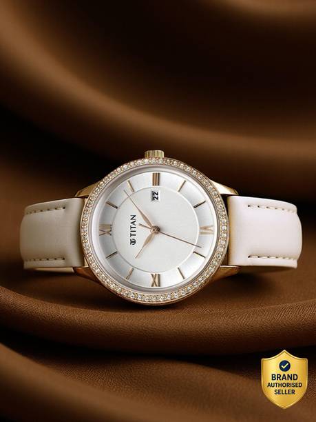 Titan Bright Leathers Silver Dial White LeatherStrap Analog Watch - For Women NT95247WL05,NR40052KM01E,95247WL05