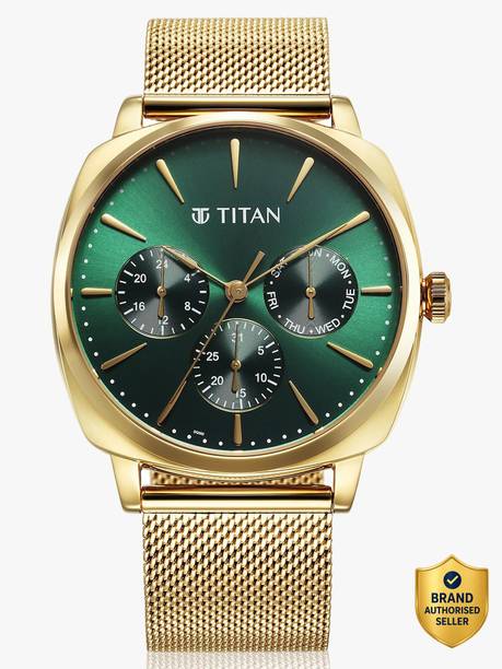 Titan ClaSSique Suave Multifunction Green Dial Gold SS Strap Analog Watch - For Men NT90189YM01,NU90189YM01
