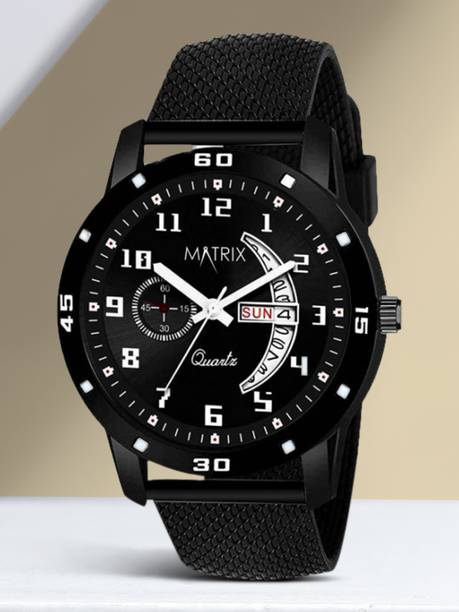 MATRIX DD-84 Day & Date Black Dial & Silicone Strap Analog Watch  - For Men