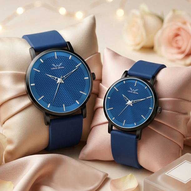 Blue Silicone Strap Couple's Analog Watch - For Couple LDCM-BK083-BLUE