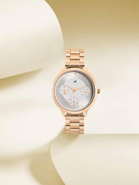 Fastrack Multifunction Silver & White Dial Rose Gold SS Strap Analog Watch - For Women NT6285WM04