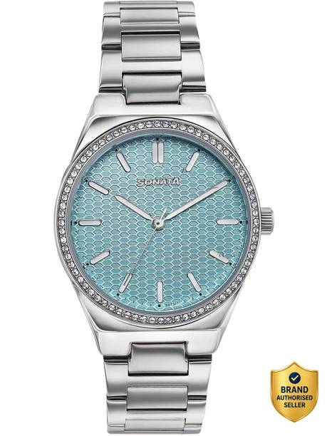 Sonata Jashn Quartz Lt. Blue Dial Silver Strap Wedding Analog Watch - For Women 87120SM01