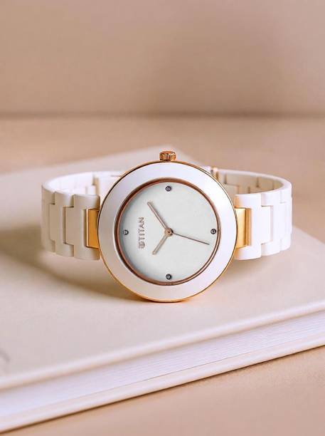 Titan Purple Ceramic Titan Purple Ceramics White Dial White Ceramic Strap Analog Watch  - For Women