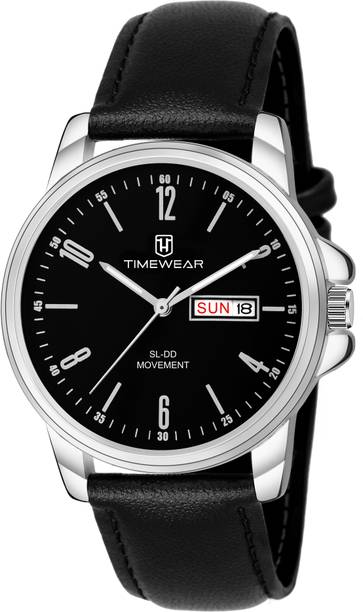 TIMEWEAR 308BDTG TIMEWEAR New Track Number Dial, Day & Date, Black Leather Strap Analog Watch - For Men