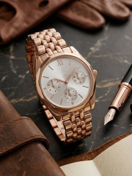Women’s Silver Dial Analog Watch | Rose Gold Multi-Dial Designer Watch Analog Watch  - For Women DWDRW045